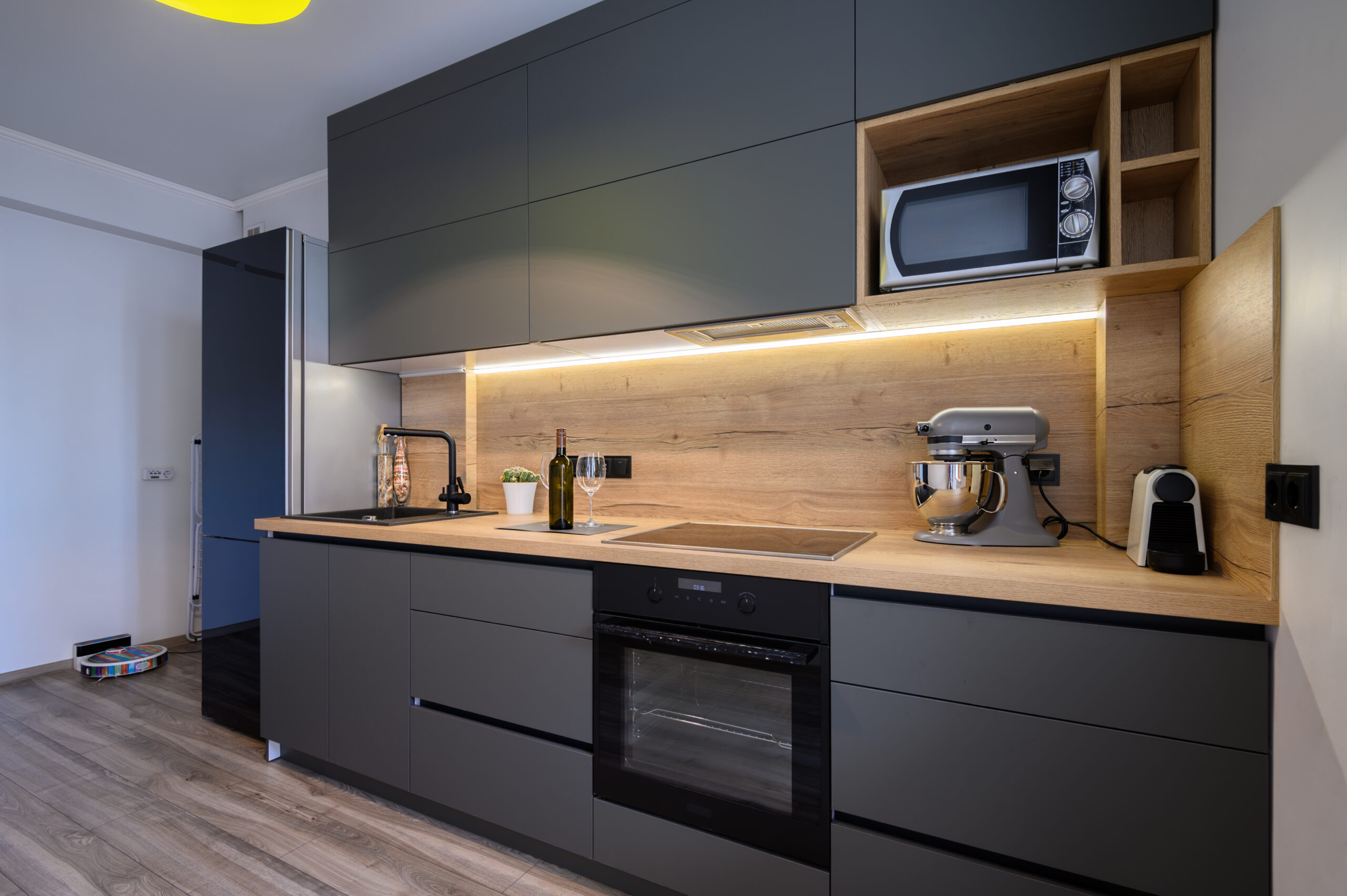 Modern large luxury dark gray kitchen furniture