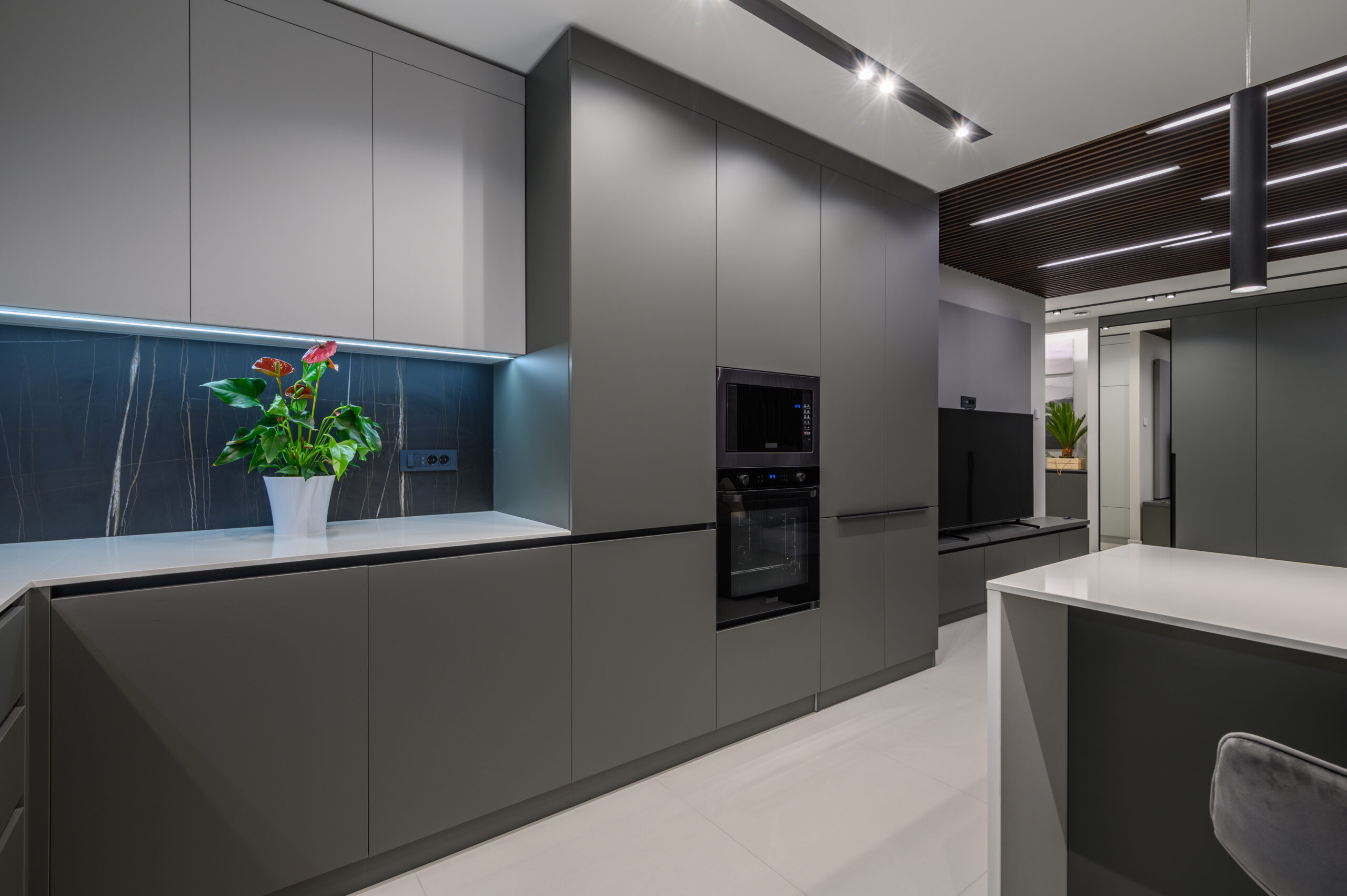Luxury dining room and living room in studio apartment interior